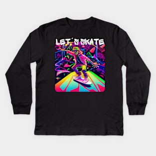 Lets Skate - Cool skater on the street - Graffiti Style 6 Kids Long Sleeve T-Shirt